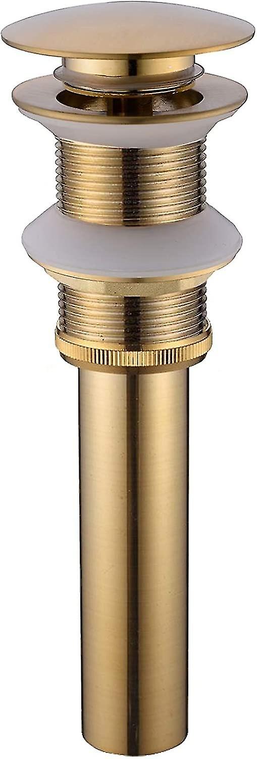 Brass Sink Waste Modern Pop-Up Snap Spring Plug No Groove No Overflow, Brushed Gold