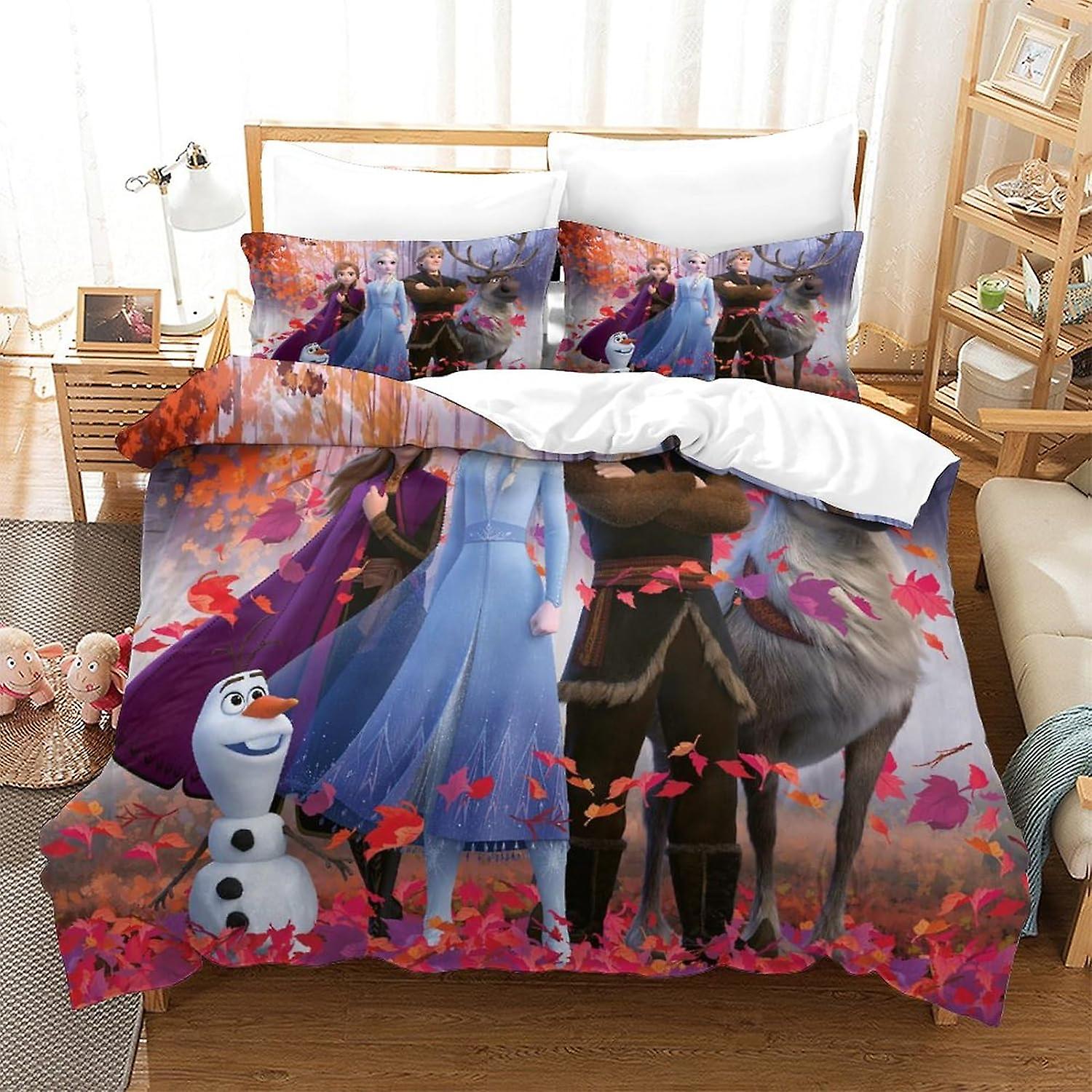 HOUKIG Frozen Printed Duvet Cover Set Animation Children Teenage Boys Bedding Set, Room Decoration 3 Piece Bedding Set with 2 Pillowcases