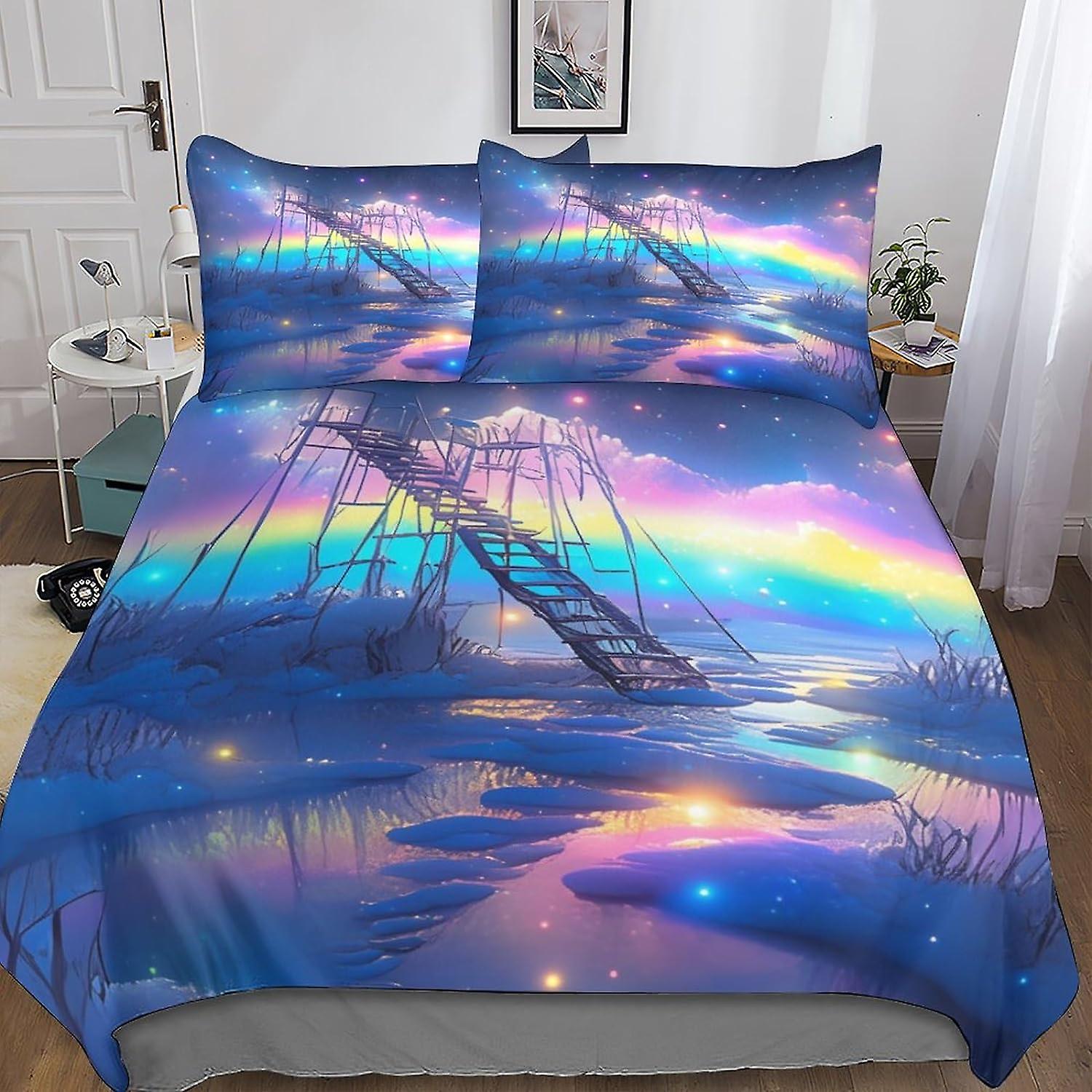 مجموعة مفروشات سلالم قوس قزح مجموعة غطاء لحاف مع إغلاق بسحاب ، مجموعة غطاء لحاف ملون للأطفال في سن المراهقة الأولاد والبنات الكبار ، ستوكات متينة 3 قطع Se