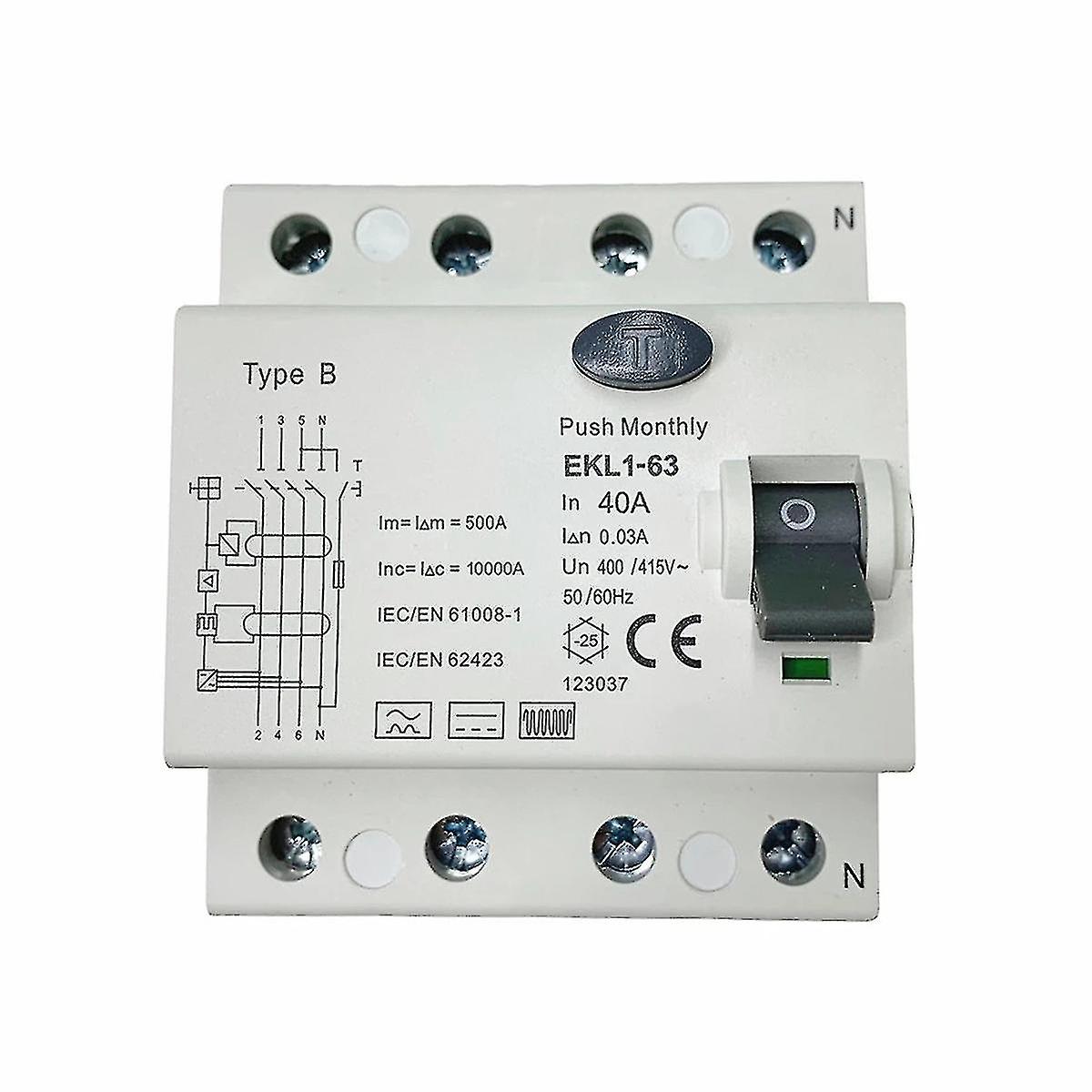 Tyyppi B RCCB Jäännösvirran katkaisija 10ka 4 40A 30ma RCD Elcb Ekl1-63 Tyypin B RCD-vuoto