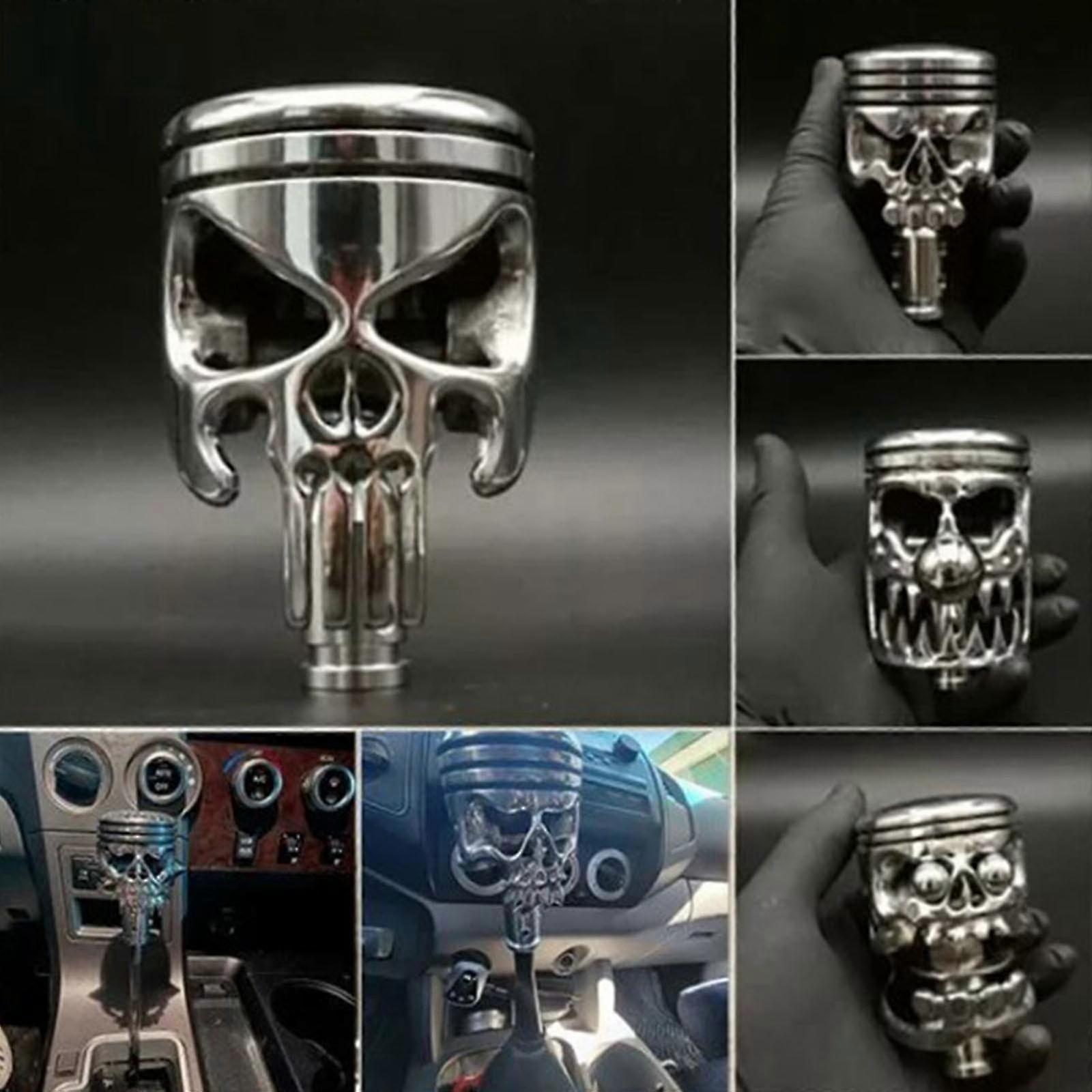 UPI Skulls Shift Knob - Black With 3D Chrome Skulls - Universal 6/5/4/3 Speed - Vintage Style