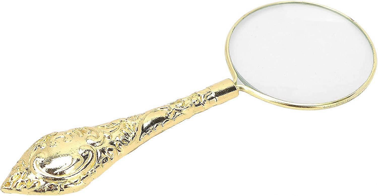 Vintage Metal Handle Magnifying Glass, 45mm Magnifying Glass, Portable Reading Magnifier, Desktop Decoration - 5X Magnification, Gold