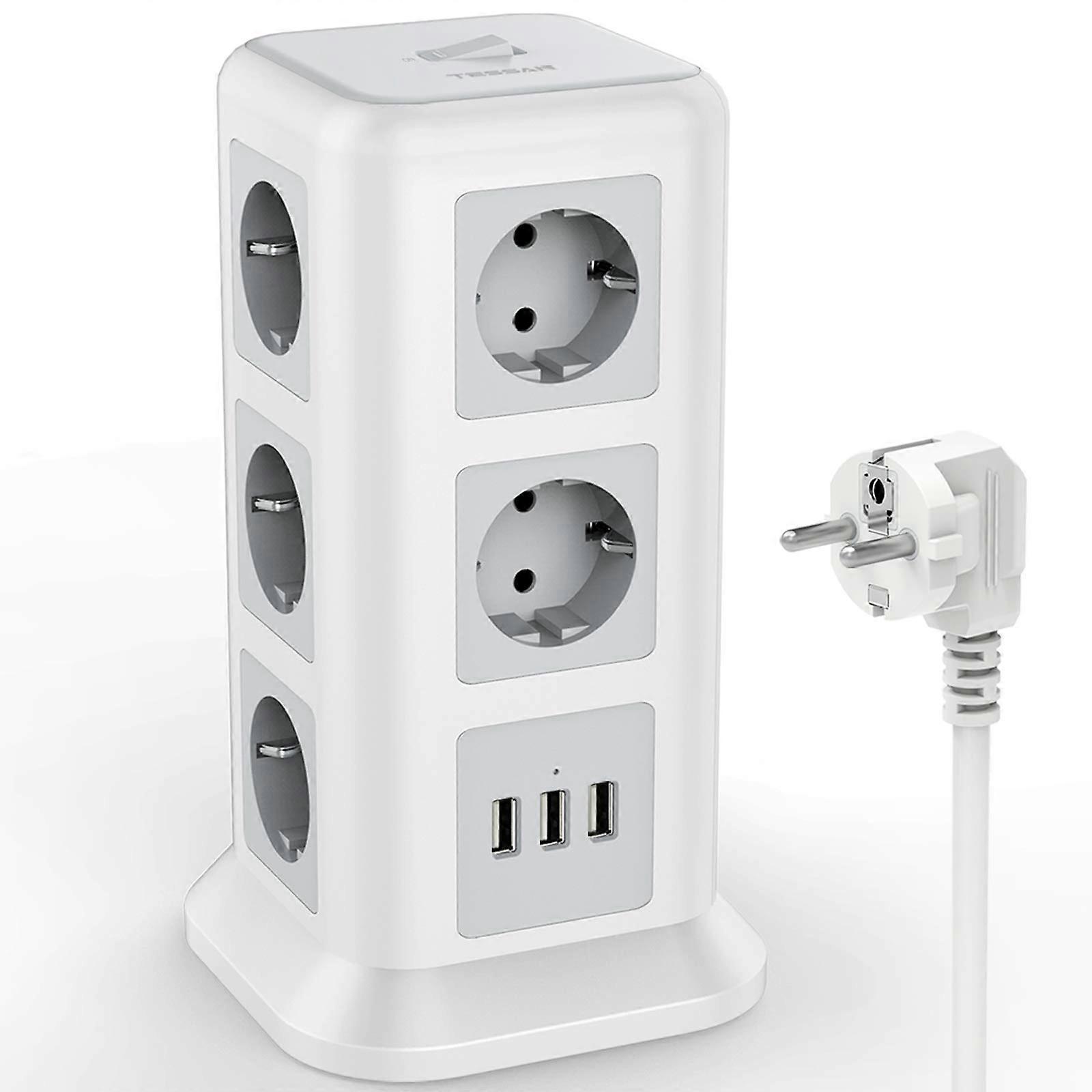 Tessan Home Tower Power Strip με 6/11/12 AC εξόδους και 3/4/5 θύρες φόρτισης USB, καλώδιο επέκτασης 2m, βύσμα ΕΕ, τροφοδοτικό