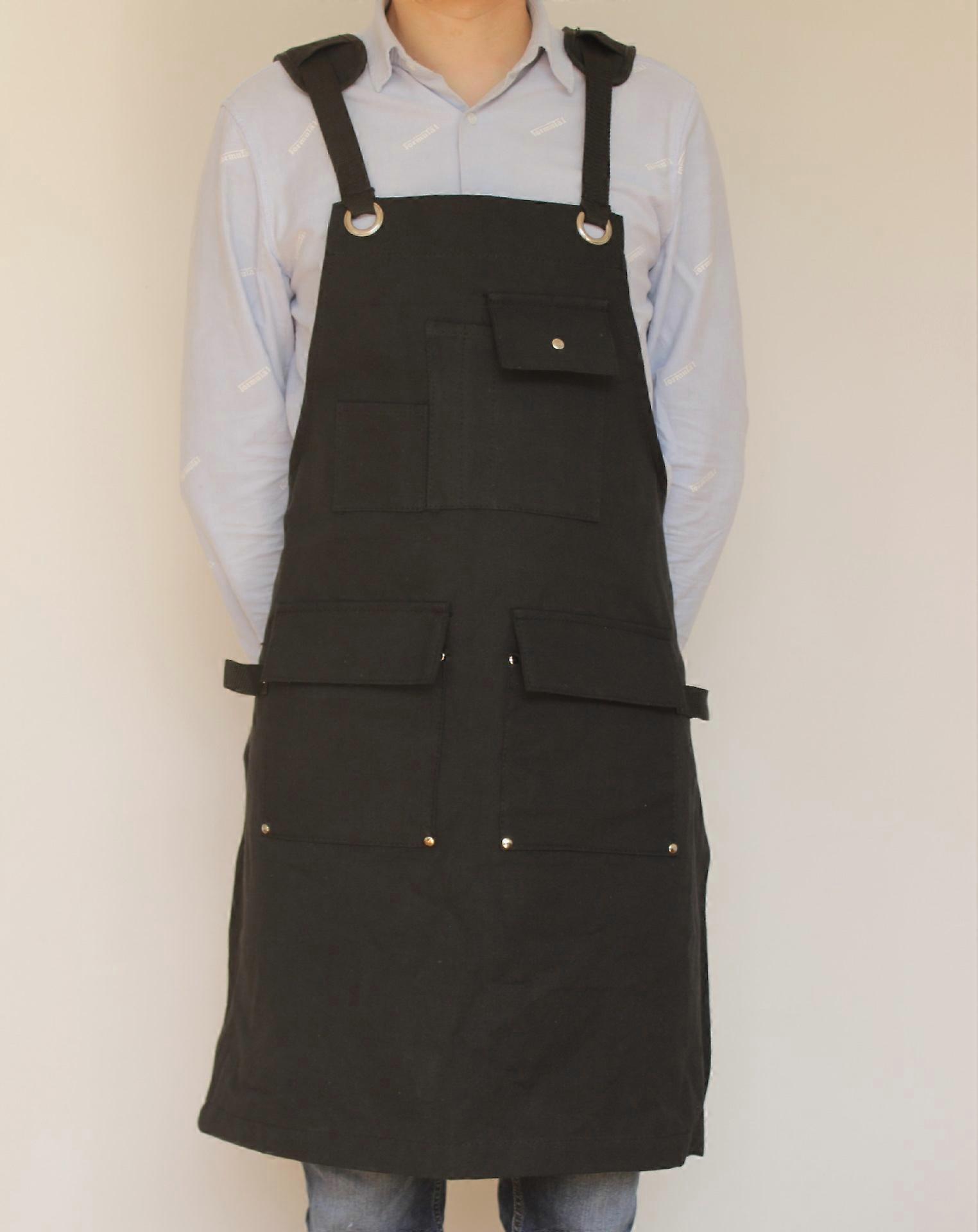 1pcs Heavy Duty Canvas Work Apron,Tool Pockets, Back Straps Adjustableblack,65.5*79cm