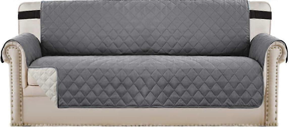 3人掛けソファカバー厚いキルティングソフト防水ソファカバーストラップ付き、グレー