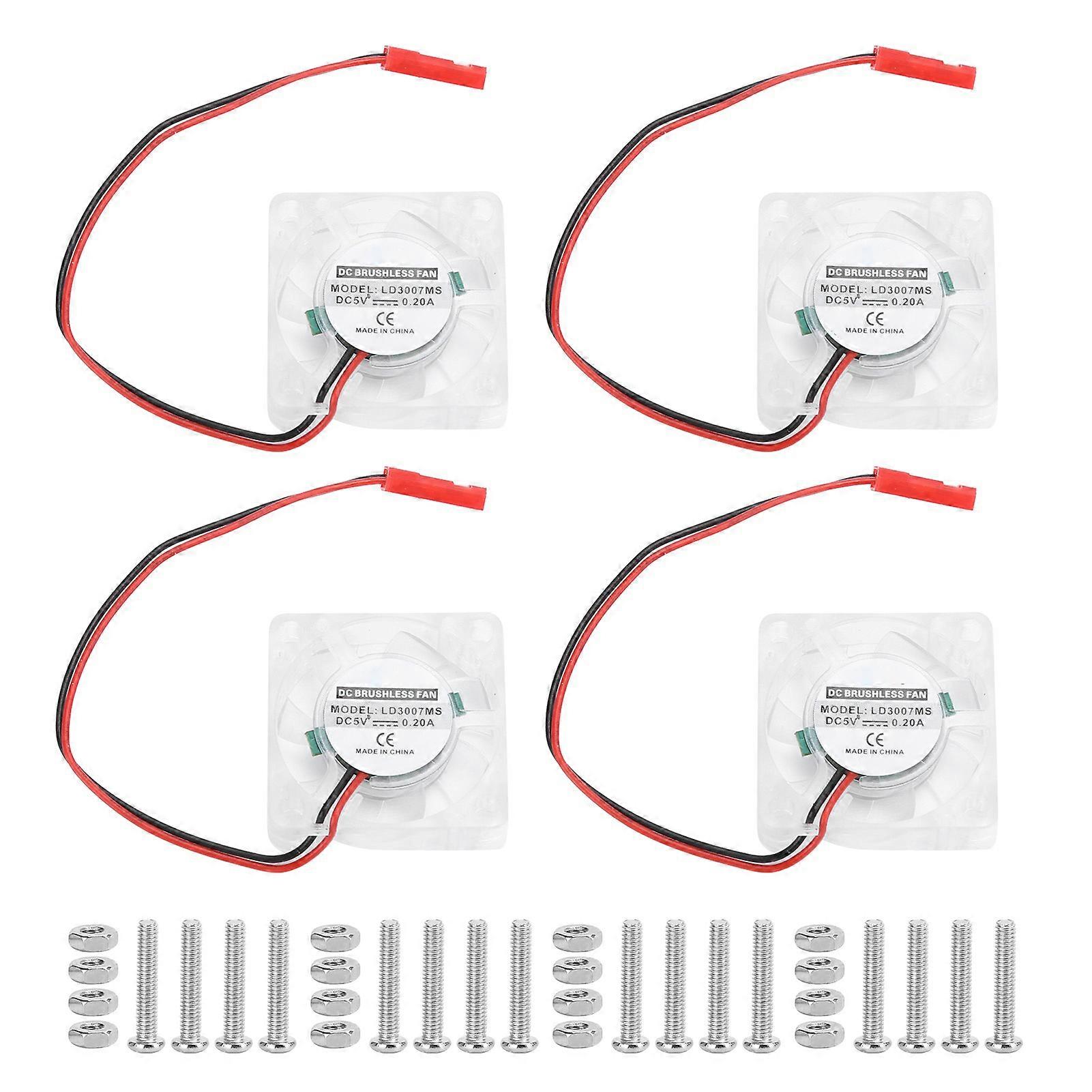 4 Set Cooling Fan for Raspberry Pi 4B LED Blue Light Cooler Radiator Computer Accessories PartsSeparate Fan