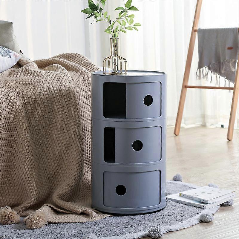 Storage Drawer Unit 3 Tier Round Plastic Storage Unit Cabinet Grey