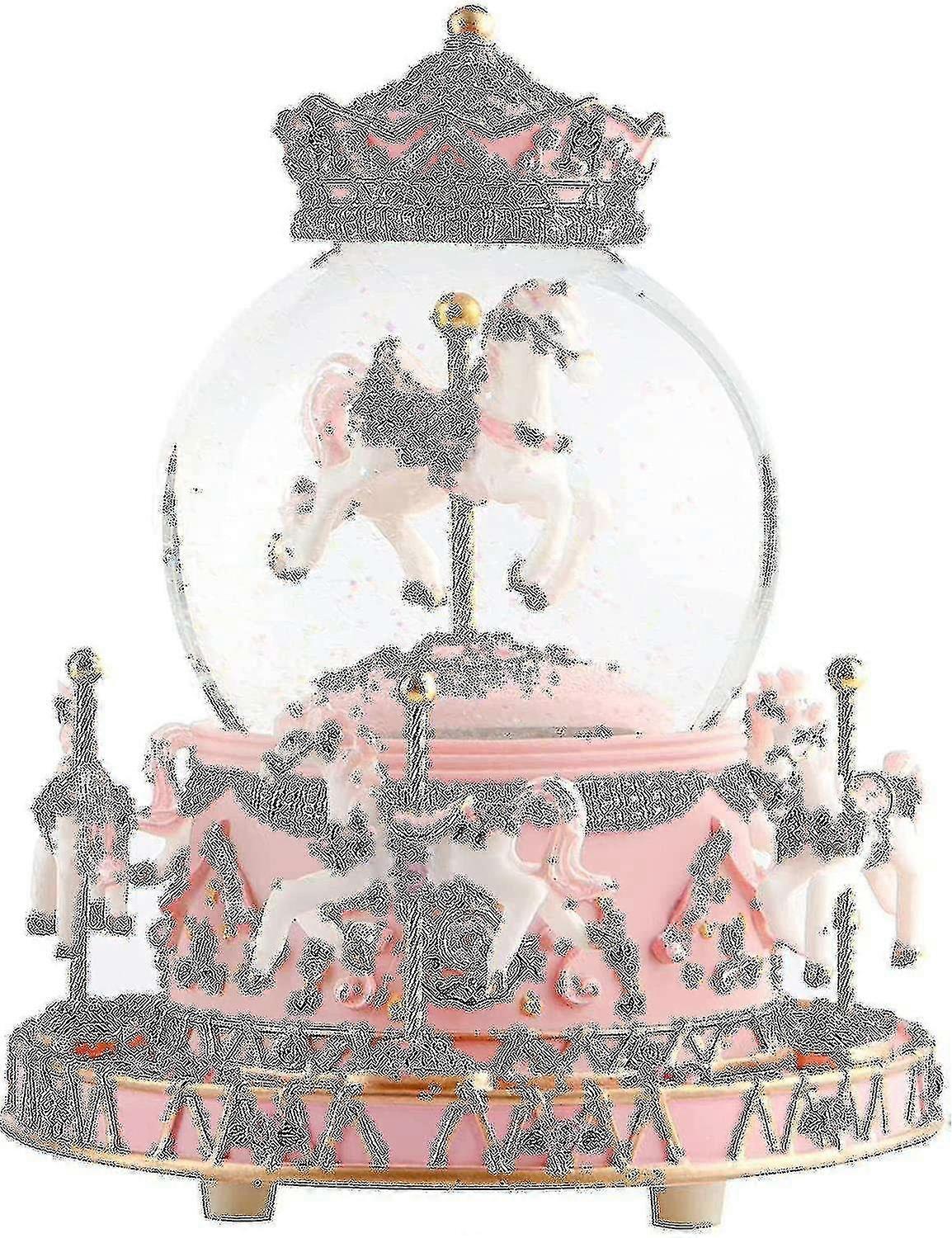 Music Box With Colorful Light,carousel Snow Globe Horse Music Boxes Birthday/christmas/valentine's D