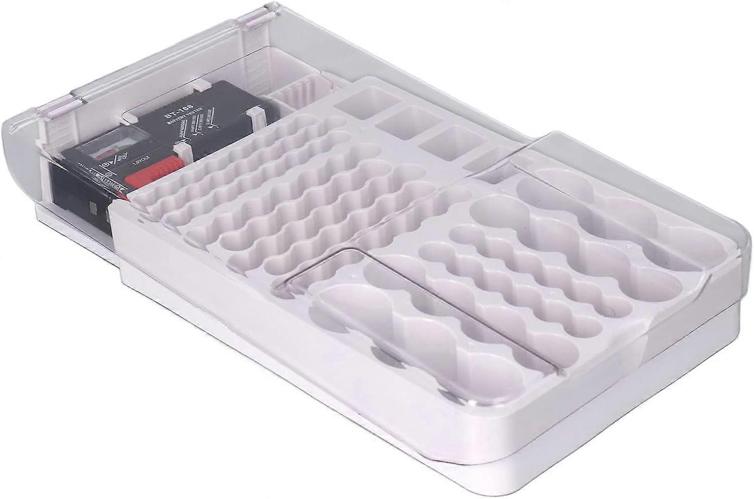 Battery Organizer Box with Tester, Battery Organizer Storage Case Holder with Clear Lid, Holds 93 Batteries,White