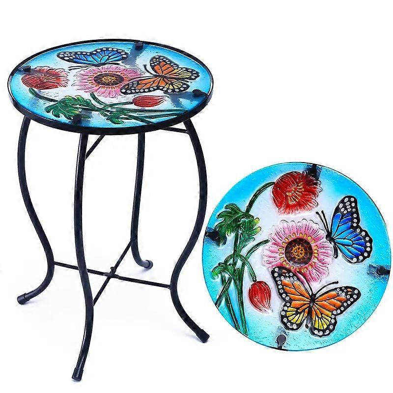 Nnetm Terrance Floral Patio Side Table - Small Outdoor Glass End Table Awo34567