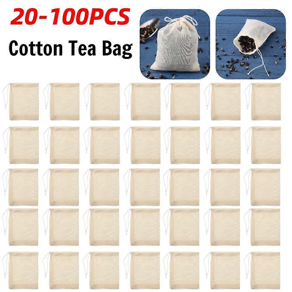20-100pcs Empty Tea Bag Cotton Tea Spice Separate Filter Bag Seal Spice Filters Teabags for Tea Infuser with String Tea Tools