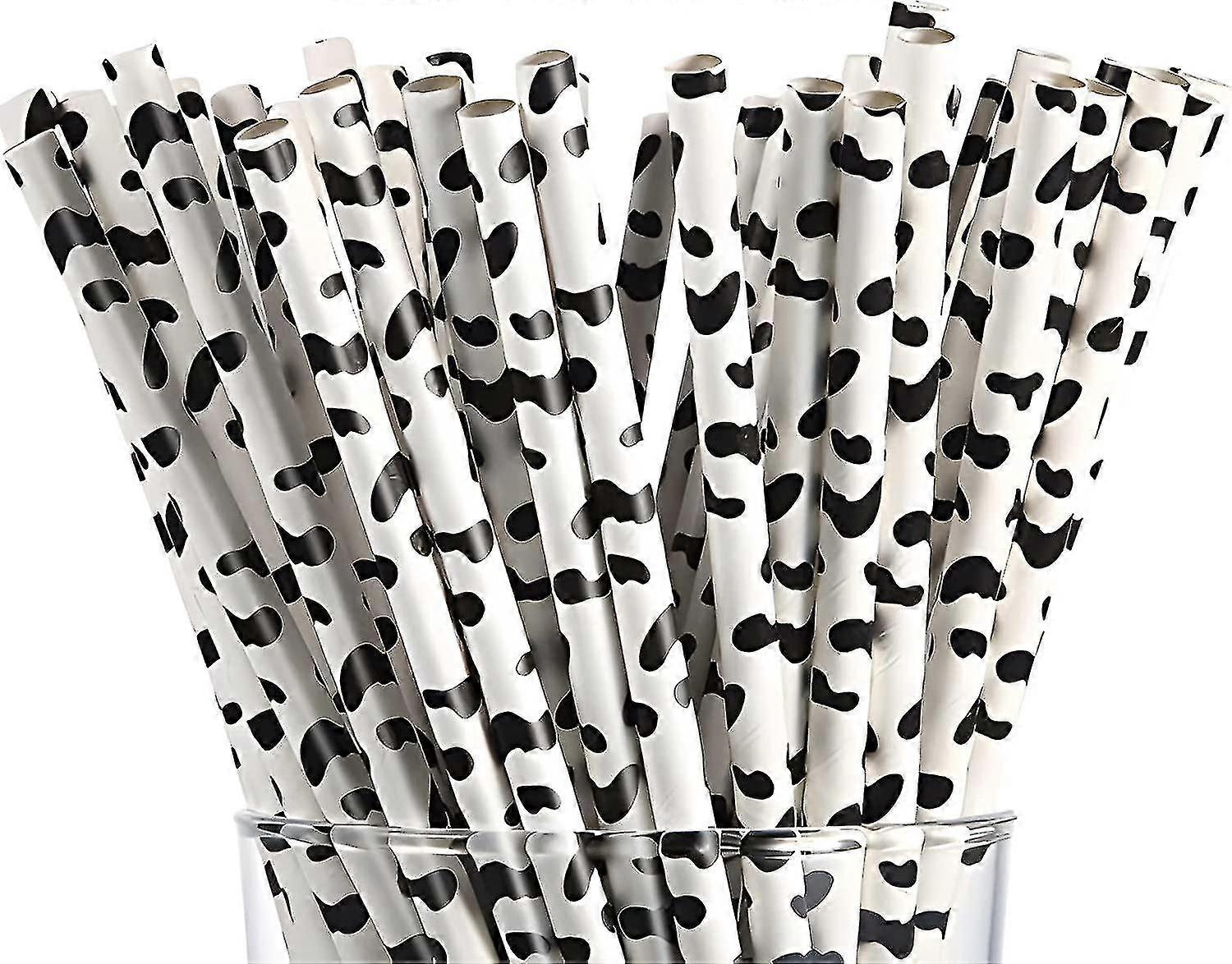 100pcs Biodegradable Paper Straws Cow Printed
