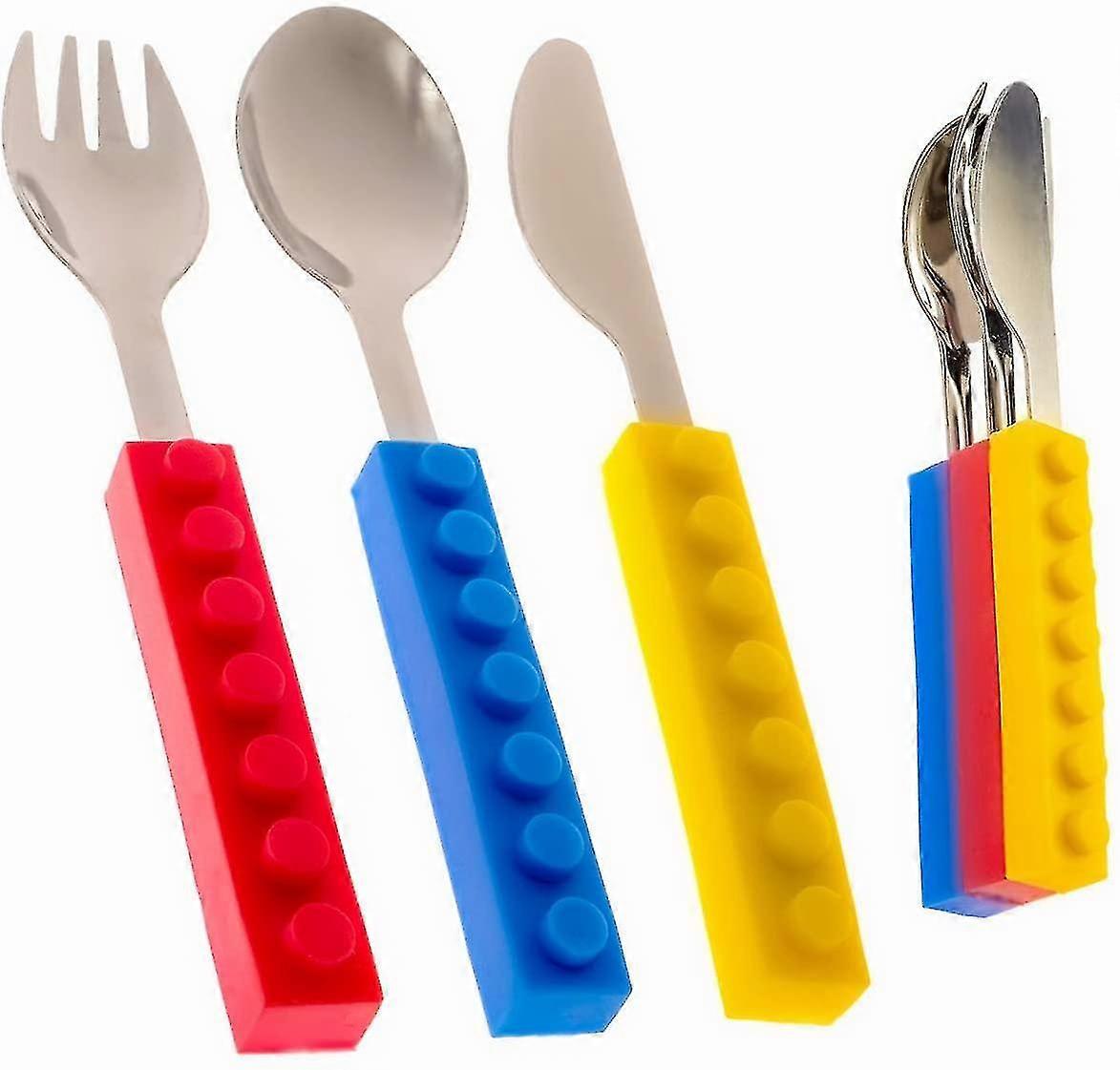 Set Of 3 Interlocking Block Kids Silverware,toddler Fork And Spoon Set--