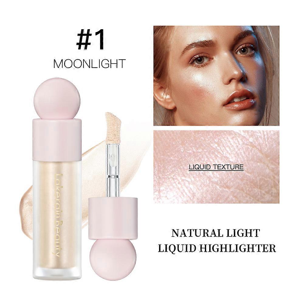 Highlighter with Face Brush Liquid Highlighter Luminizer with Shimmer Finish Long Lasting Smooth Lightweight Highlighter Smudge Proof, Natural#04