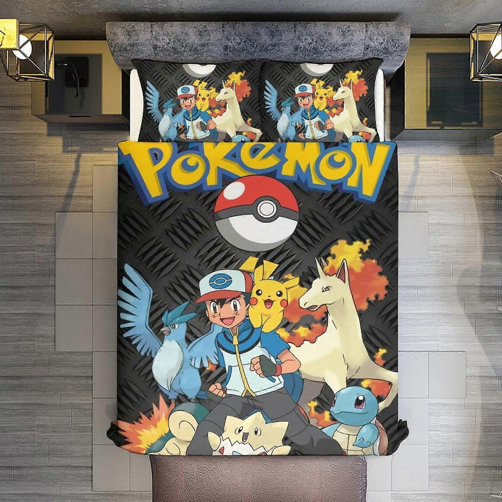 v107  Bed Sheets Bedding Pokmon 3 Piece Sets Full/Queen Size - Reversible Microfiber Quilts with Shams Soft Lightweight Bedspread Coverlet Comforter f