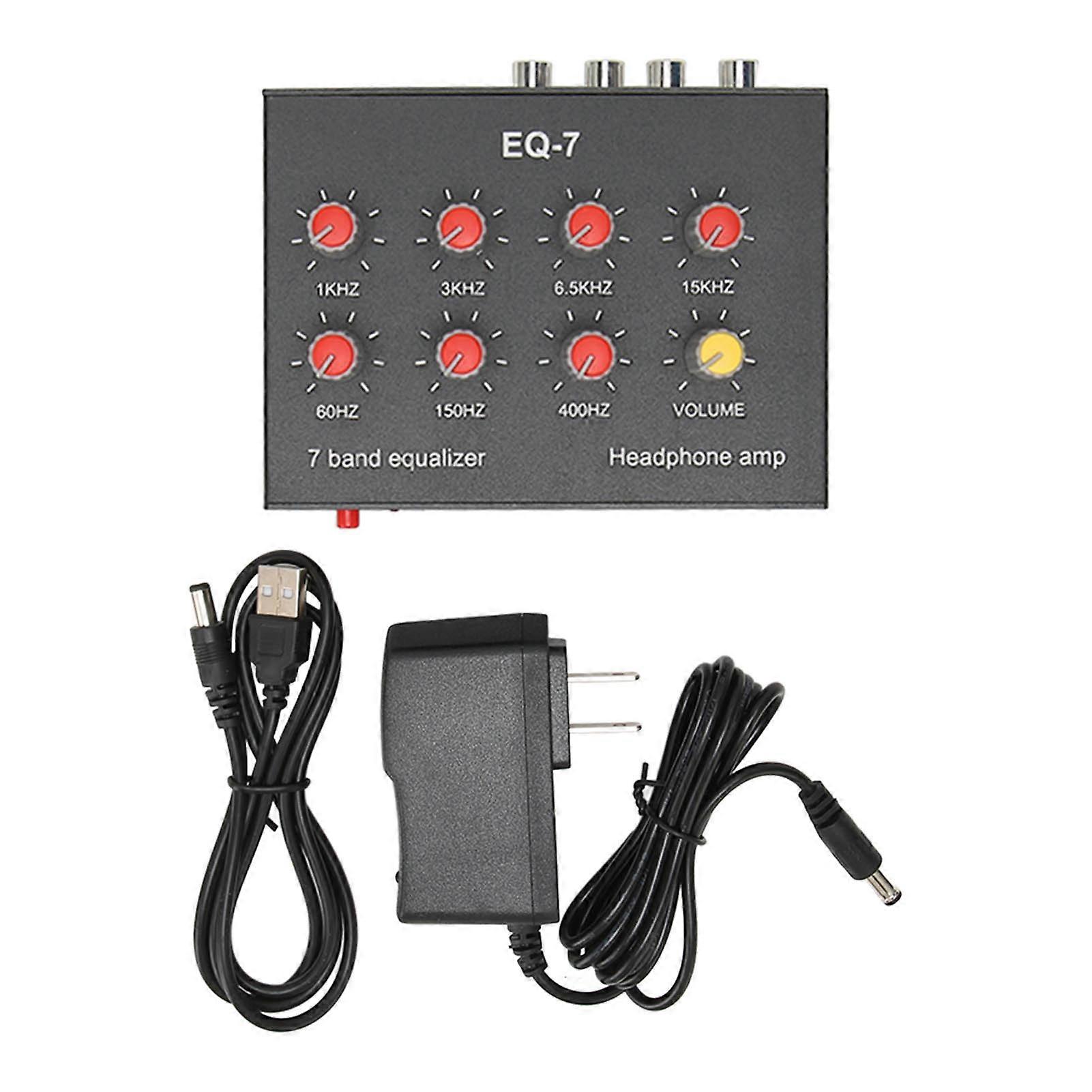 7 Band Sound Equalizer RCA Output Input 3.5mm Interface Dual Channel Digital Equalizer for Cars 100?240V US Plug