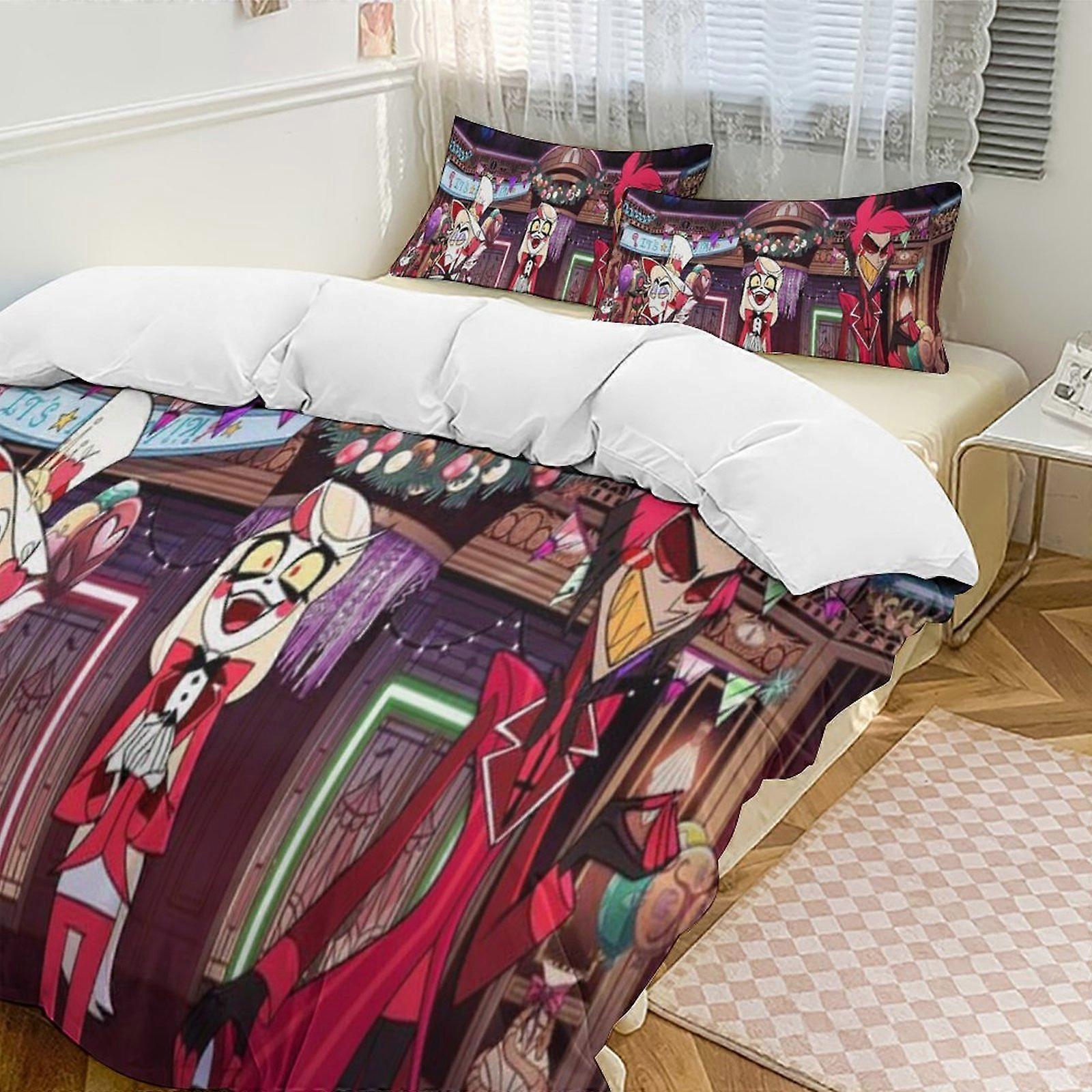 Set di biancheria da letto HL242 Hazbin Hotel Copripiumino Set di biancheria da letto in microfibra, 1 copripiumino e 2 federe XN242