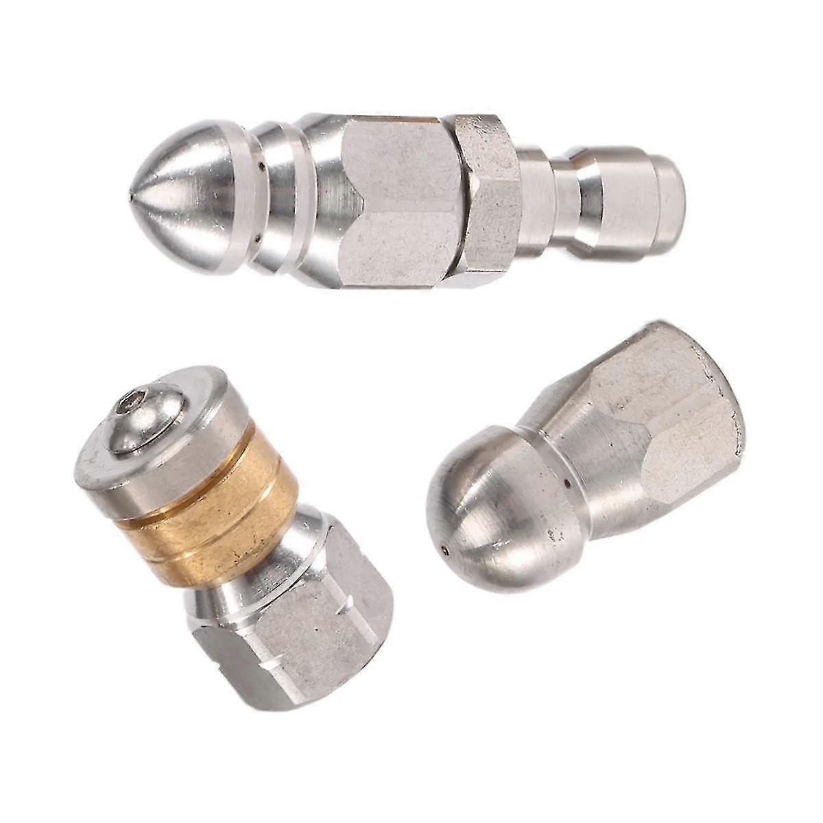 3 Pieces Sewer Jetter Nozzle Rotating Button Nose Sewer Nozzle Stainless Steel Fixed Sewer Nozzle