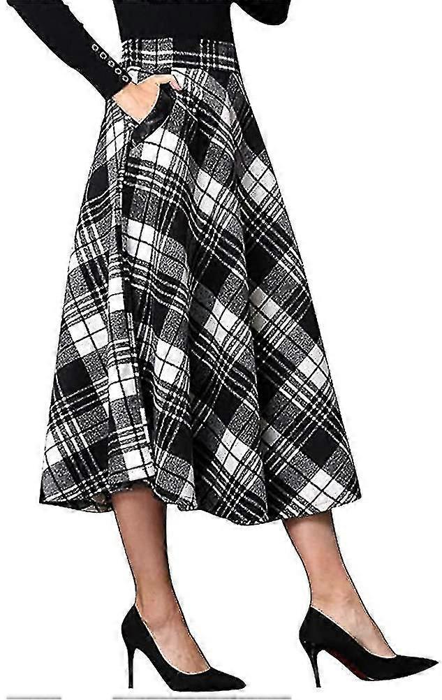 Women's Maxi Skirts Tartan Wool Long Warm With Elastic Waist Plus Size