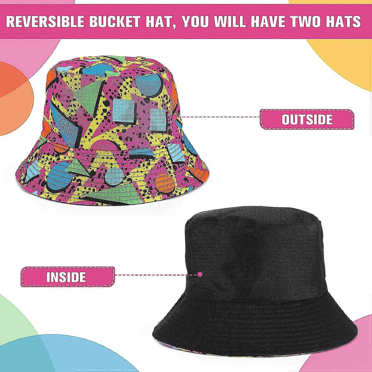 2 Pièces Chapeaux Seau 80s Réversibles Pour Hommes Et Femmes - Protection UV, Style Disco Pliable