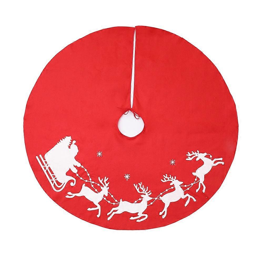 100cm,Christmas Tree Skirt, Felt Tree Base Cover Christmas Decoration Tree Skirt Cover in Red, Santa Claus Sleigh Model Reindeer Christmas Party Home