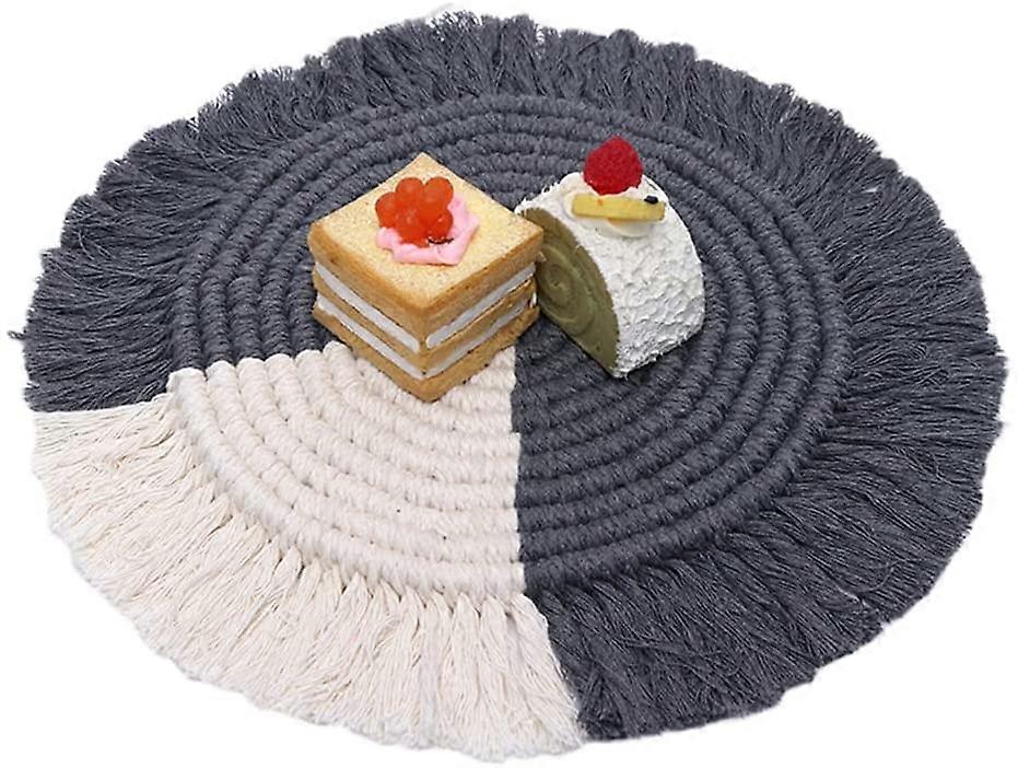 Bohemian coaster placemats hand-woven round table runner Black