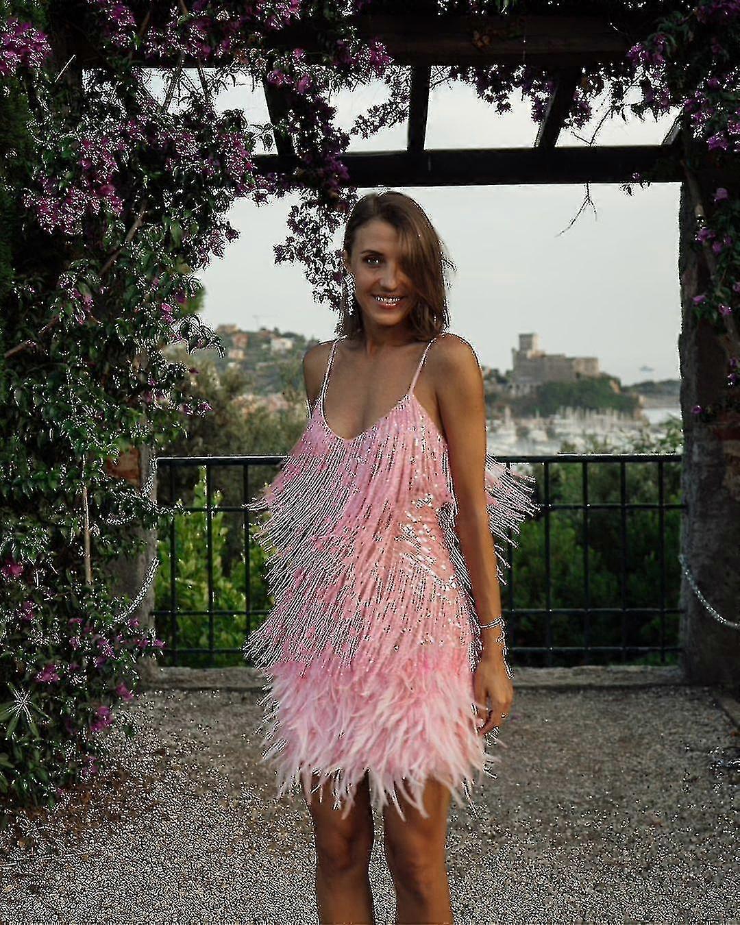 Women's Fringe Sequin Feather Bodycon Dress Trendy Partywear