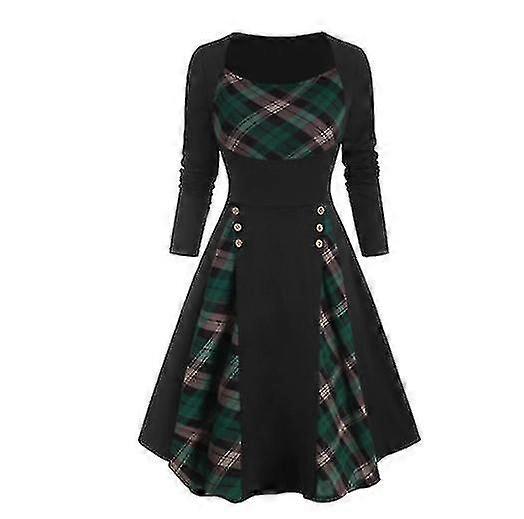 Nieuw ontwerp damesrok mode geruite print meisjes partij taille jurk met knoopontwerp lange rok jurk