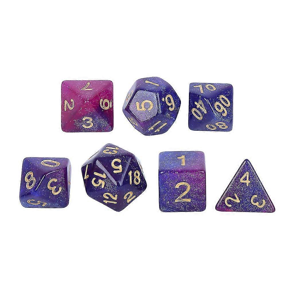 7PCs Set Acrylic Multi Side Board Game Dice - Eco Friendly and Durable, Starry Sky Purple Blue