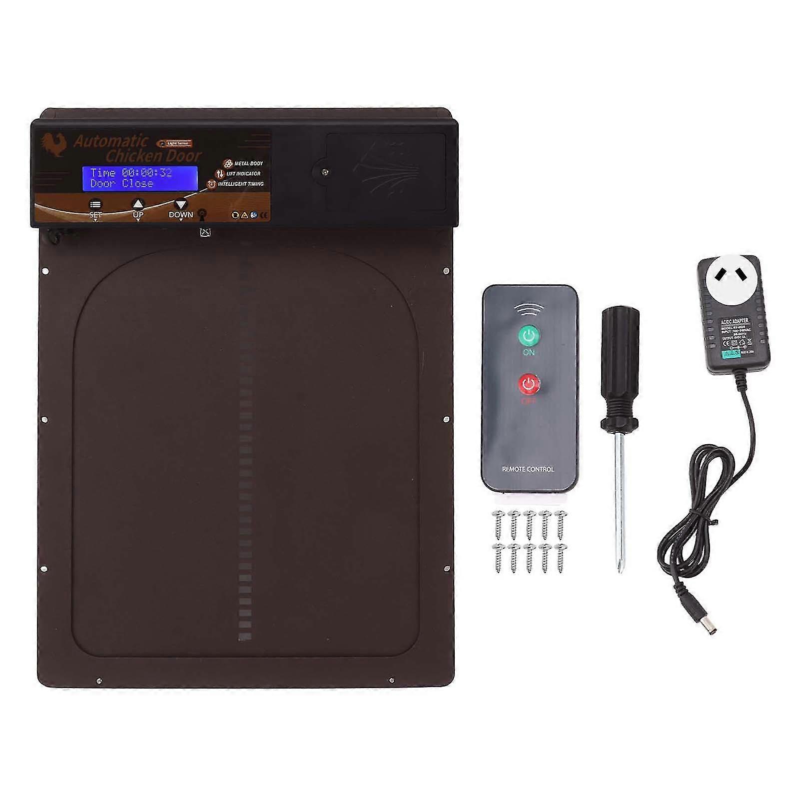Automatic Chicken Coop Door - Remote Control Light Sensing Waterproof 100-240V Brown