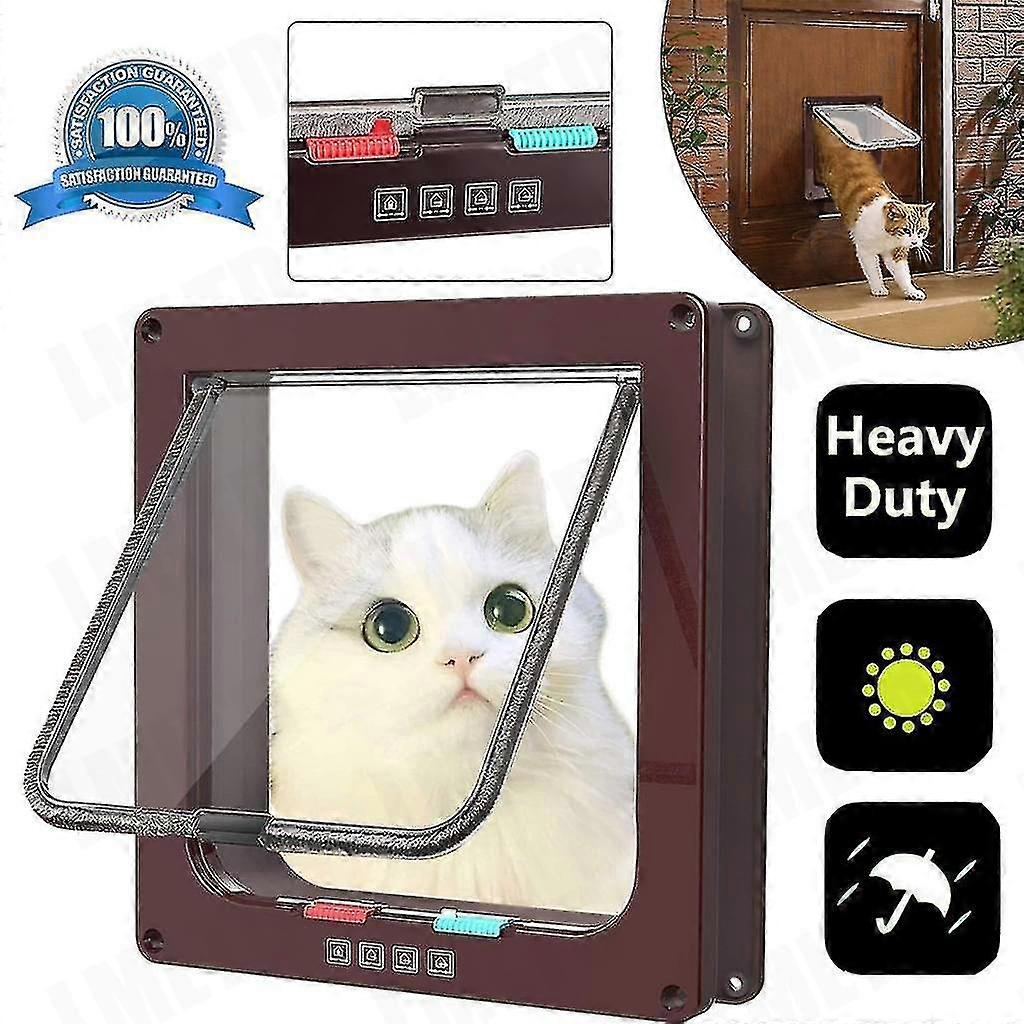 4 Paths Cat Door Cat Flap Pet Cover Input Control Cat Flap Brown
