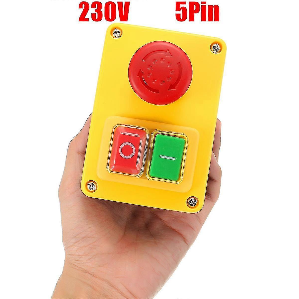 230v Motor Stop/start Nvr Emergency Button Switch For Lathe Mill Drill 16a 5pin
