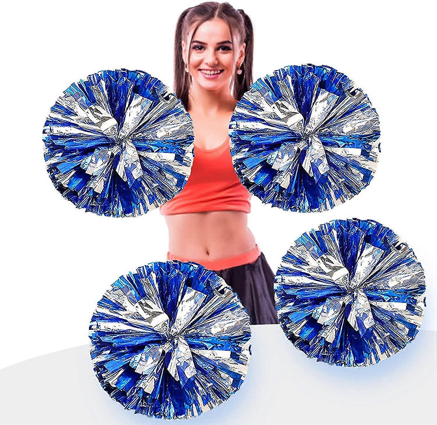 4pcs Metallic Foil Cheerleading Pom Poms, Premium Cheerleader Pompoms Kit, Cheering Hand Flowers 9.8 Polegadas