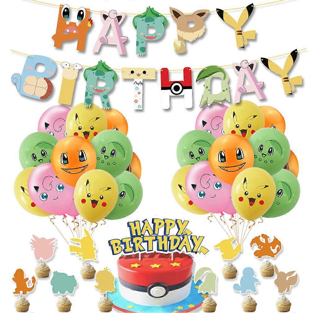 24pcs Birthday Decoration Kit Party Banner with Cake Toppers for Kids