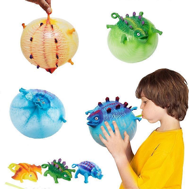 4pcs TPR Funny Blowing Dinosaur Squishy Anti Stress Trick Toy Vent Ball Bounce Toy
