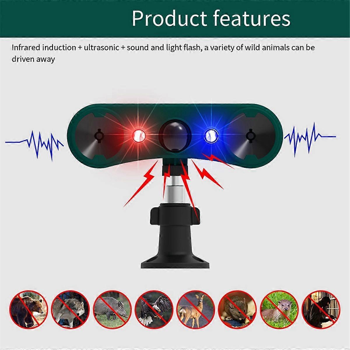 Alarme solaire améliorée, répulsif pour animaux, capteur infrarouge, alarme sonore et lumineuse pour effrayer les sangliers et expulser les belette...