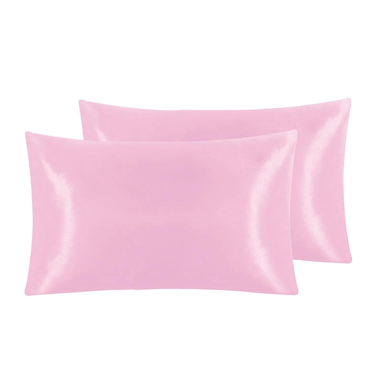 2Pcs Imitation Silk Pillow Case Solid Color Satin Smooth Home Bedding Rectangle Cushion Cover with Envelope Closure