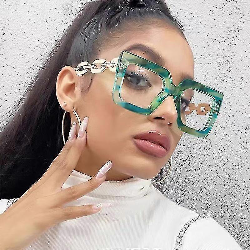 New Arrival Men's Personality Chain Leg Glasses Frame Fashion Large Frame Square Flat Light Mirror Trend Anti-blue Light Glasses