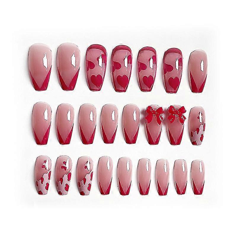 24pcs Bow Nail Patch Glue Type Amovible Long Paragraphe Mode Manucure Faux Patch dOngle
