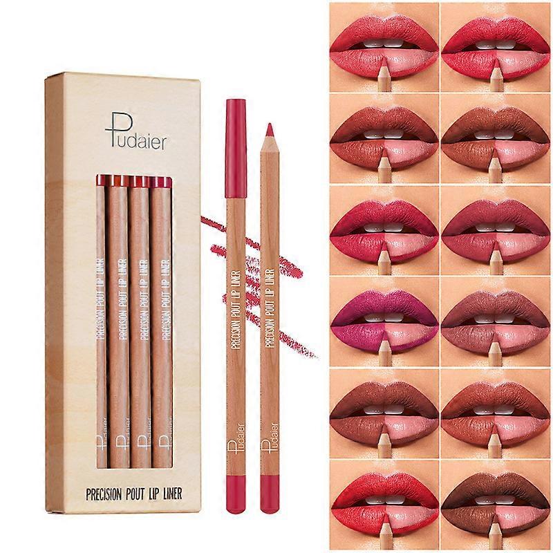 Lip Liner Set, 12Pcs Oak Brown Pink Red Series Lip Liner, Lip Makeup Pencil