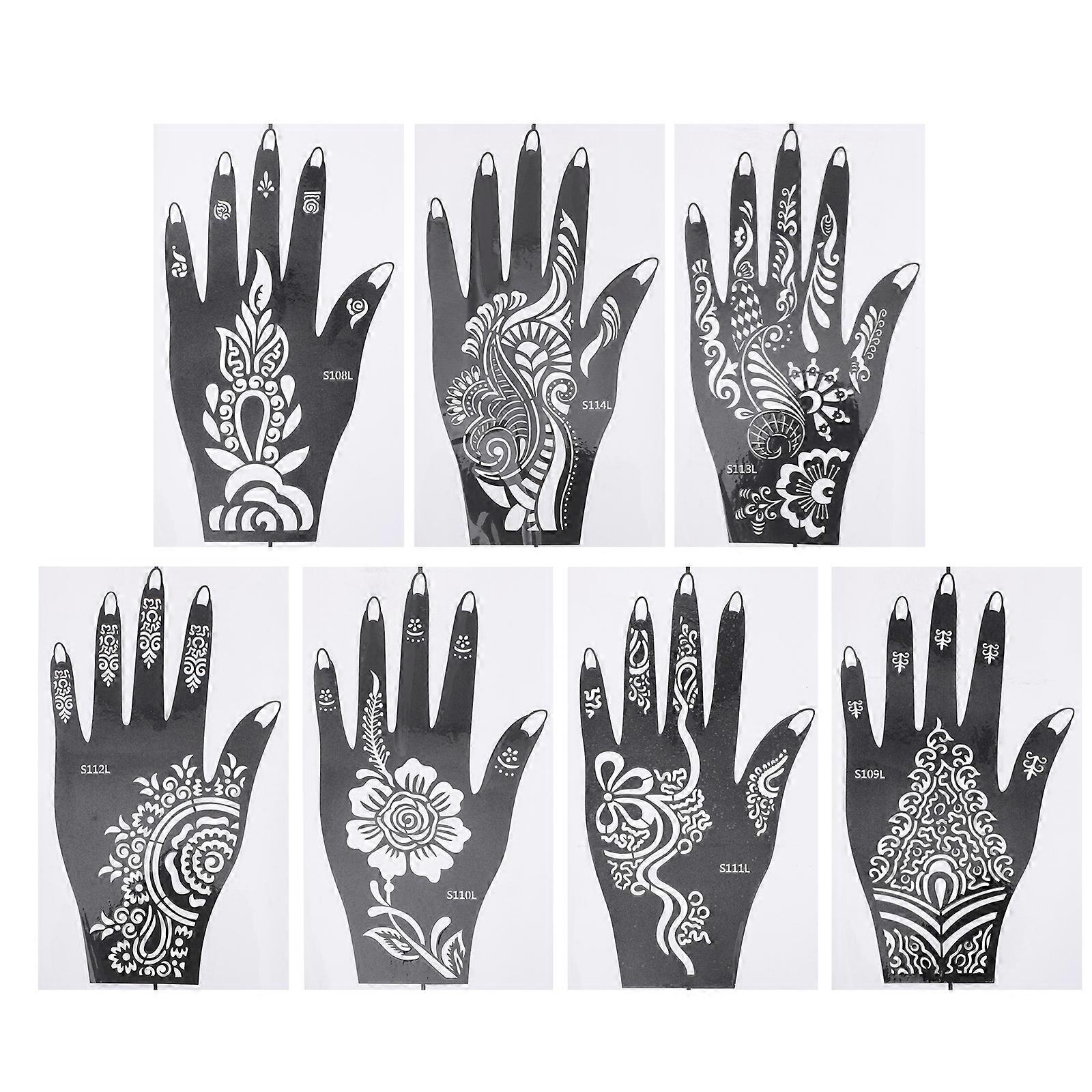 7PCS Cool Hand-shaped Tattoos Template Hollow Colored Drawing Tattoos Stencil