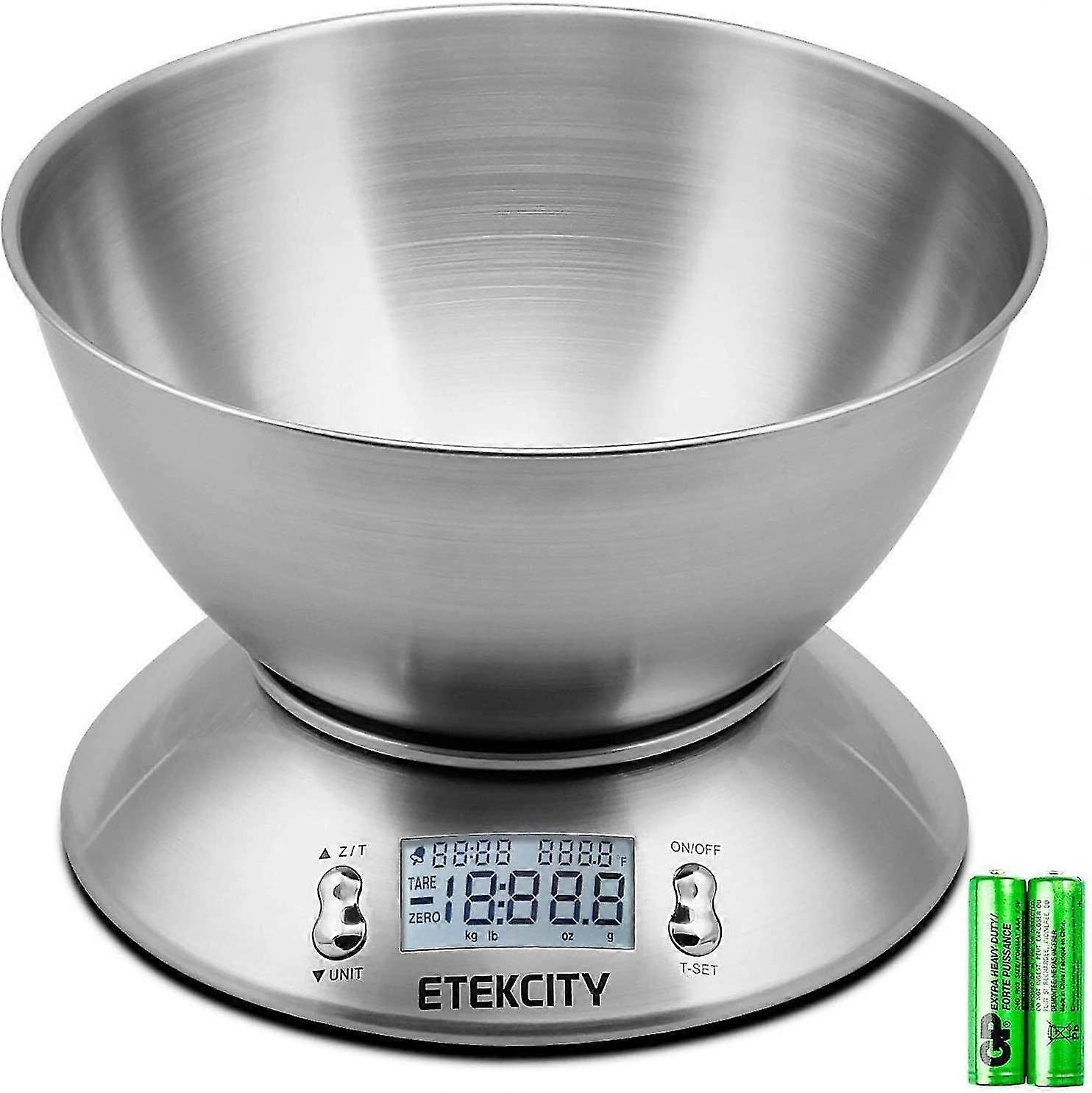 Electronic Kitchen Scale 5 Kg/1g In Stainless Steel, Precision Scale With Large Backlit Display And Timer, Removable Bowl, Tare Function, Auto-stop, B