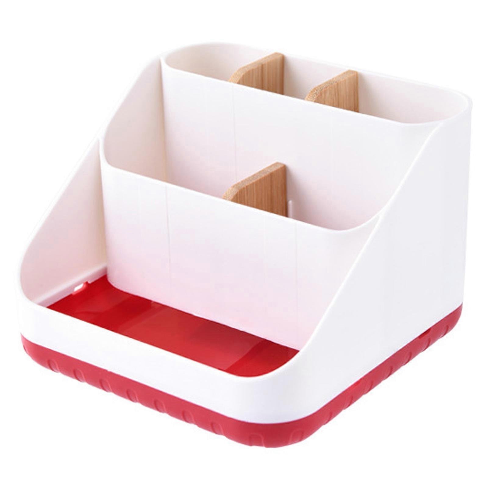 Desktop Storage Box Wooden Smooth 6 Compartments Large Capacity Remote Control Scissors Phone Glasses Stationery Storage Case Home Office Sundries Org