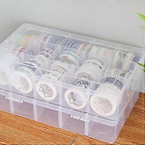 15 compartments desktop tape storage box, mini paper sticker box, transparent plastic case