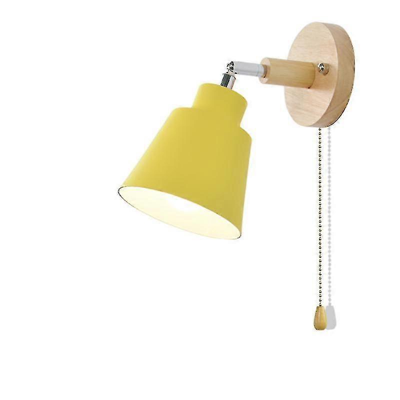 Simple Macaron Bedside Wall Lamp Wooden Zipper Switch Decorative Wall Lamp