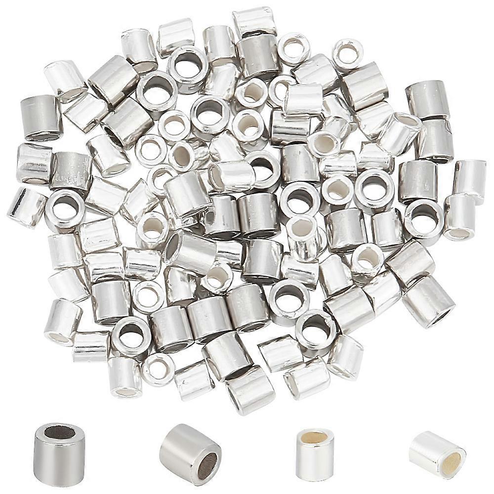 100Pcs 2 Styles 925 Sterling Silver Tube Beads Crimp Beads Platinum & Silver 1.5~2x1.5~2mm Hole: 1mm