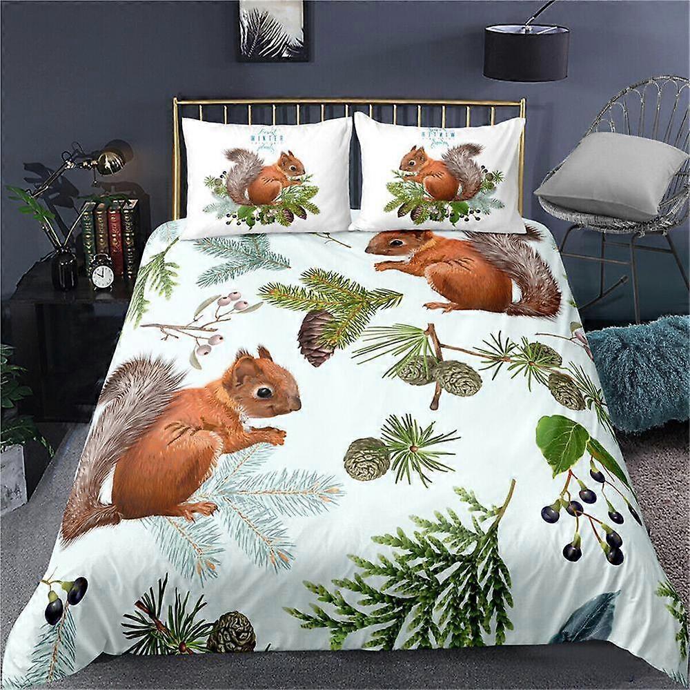 v1914 Lakan Ekorre Pinecone Täcke Påslakan Set Sängkläder Sängkläder Barn Sovrum Dekor 3-delat sängkläder (1 påslakan + 2 kudde shams) B