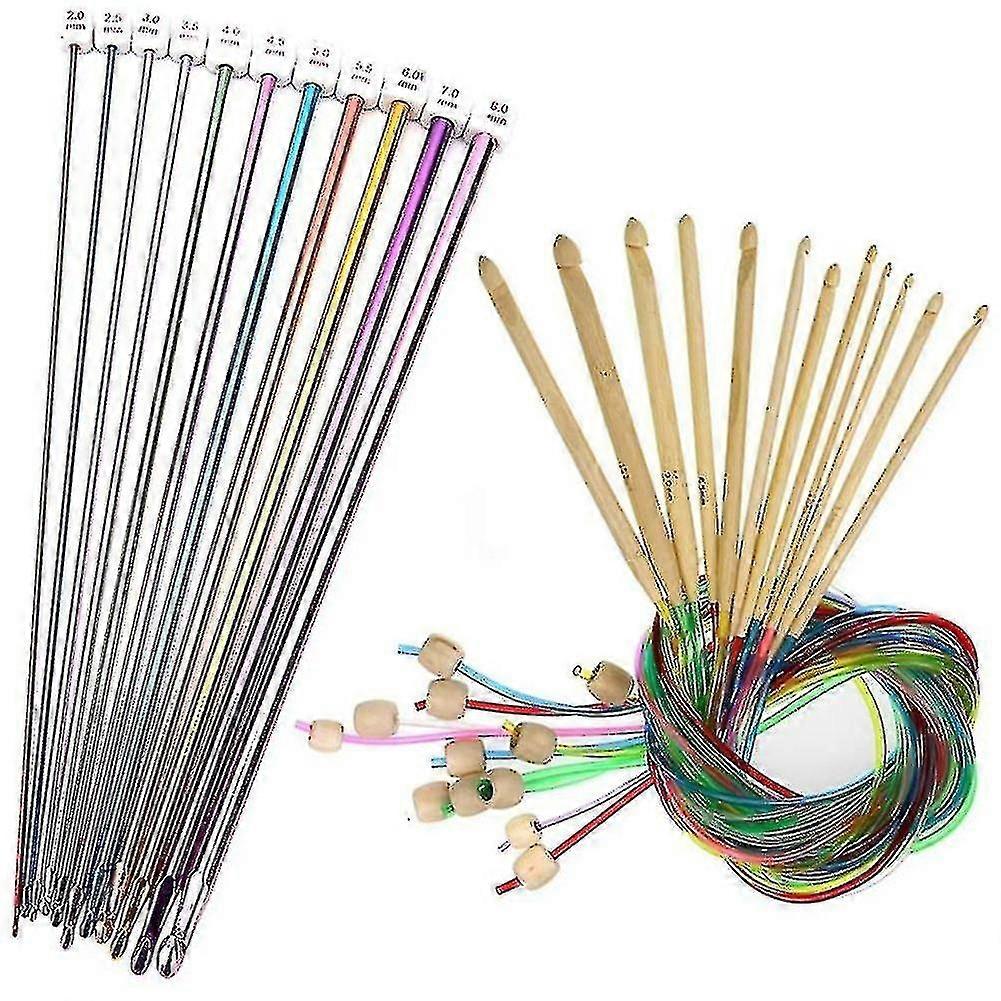 23 Pieces Tunisian Crochet Hooks Set With Bead Carbonized Bamboo Hook - XC