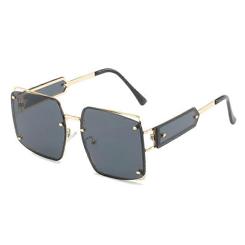 Wekity Elegant Square Cut Sunglasses Oversized Metal Temples