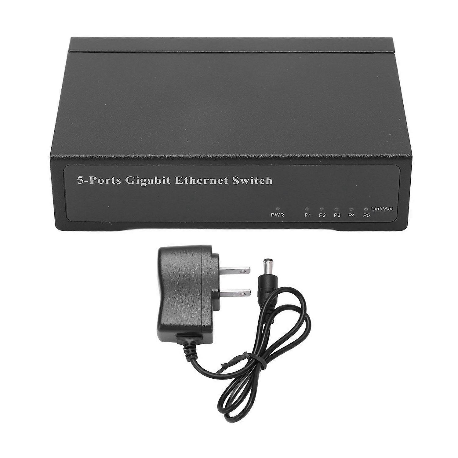 Ethernet Unmanaged Desktop Switch 5 Ports Aluminum Alloy Office Ethernet Splitter 100‑240V